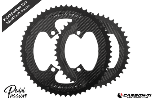 Carbon‑Ti X‑CarboRing EVO 56/44 x 110 (4‑Arm) Chainring Set - Pedal Passion