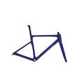 A blue and purple road bike frame with pink 'EVALVO' branding, displayed on a light gray background.
