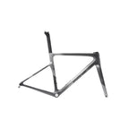 A carbon fiber bicycle frame, specifically the Evolve model with visible branding, shown in a side profile against a light gray background.