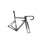 A dark gray carbon fiber road bicycle frame with black drop handlebars and a black seat post, shown on a light gray background. The brand name 'evolve' is printed on the down tube.