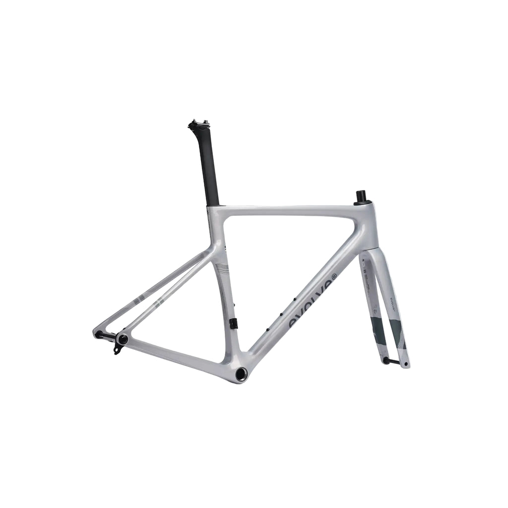 A silver and black carbon fiber road bicycle frame, shown without wheels or components, on a light gray background. The brand name 'CIVAVIA' is printed on the down tube.