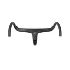 A black drop-bar bicycle handlebar centered on a light gray background.