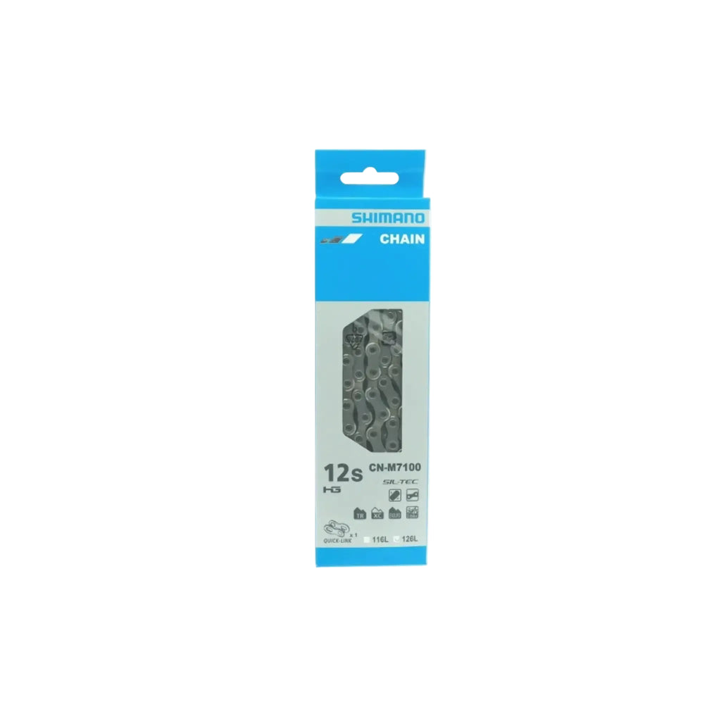 Shimano chain 12s CM-87100 10Jx150L 12spd bicycle chain in its original blue and white retail packaging.