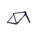 A dark blue bicycle frame with white 'TIME' branding, displayed against a dark gray background.